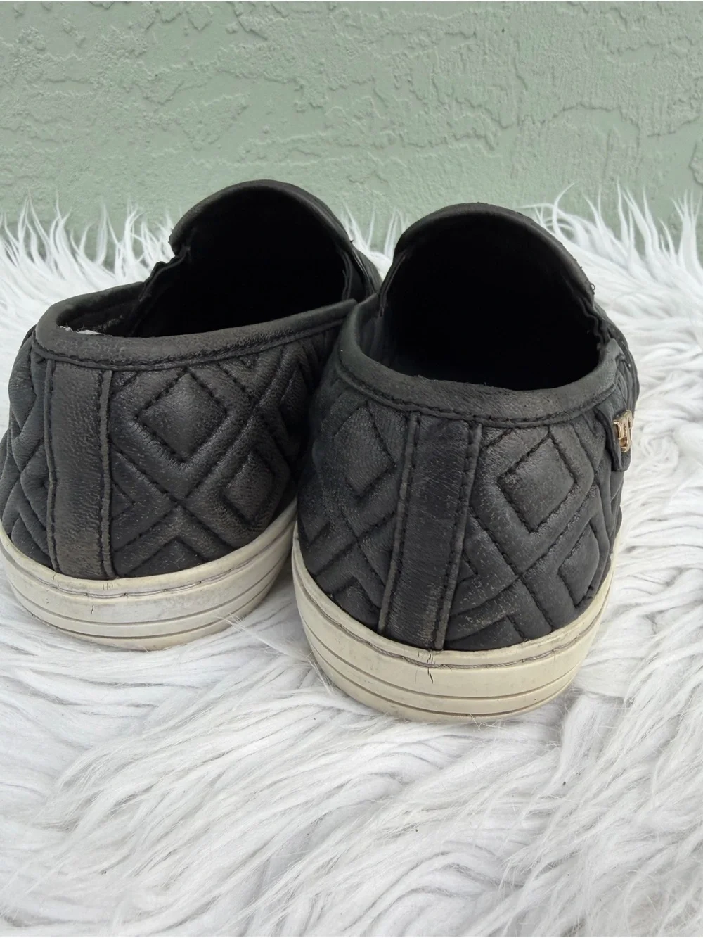 Tory Burch Jesse Quilted Slip-on Black Leather Sneaker Flats Size 8